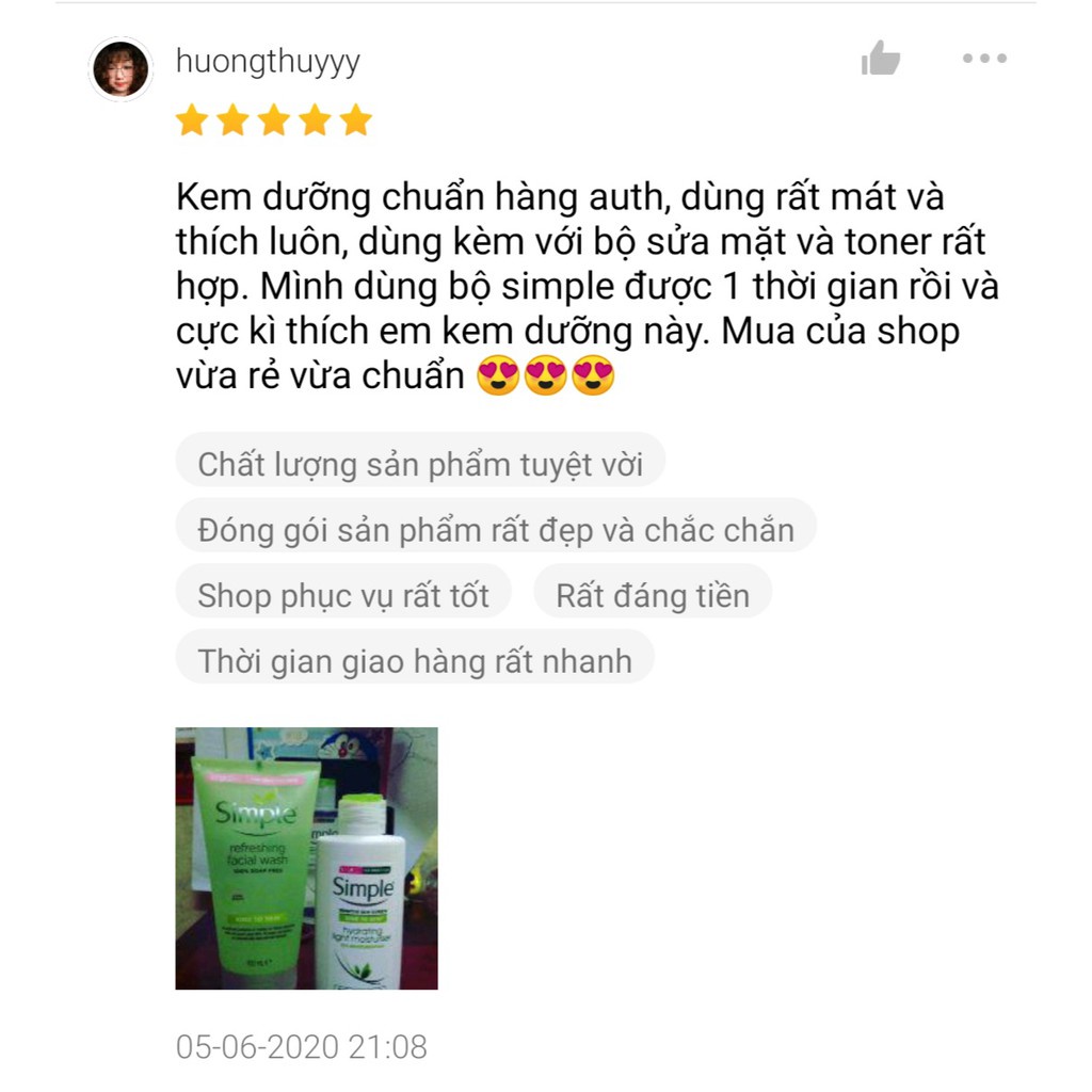 [Mã SKAMPUSH11 giảm 10% đơn 200k] Sữa Dưỡng Da Simple Kind To Skin Hydrating Light Moisturiser 125ml | WebRaoVat - webraovat.net.vn