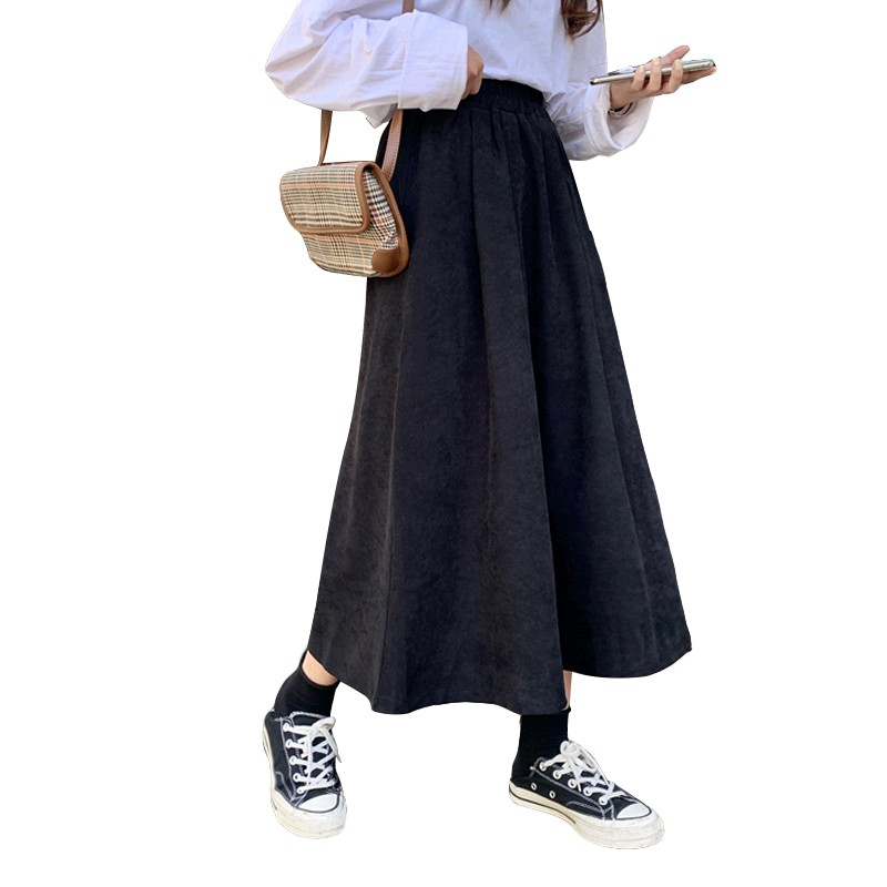 Chân Váy Chữ A Lưng Cao Màu Đen Phong Cách Retro Hàn Quốc Cho Nữ | BigBuy360 - bigbuy360.vn
