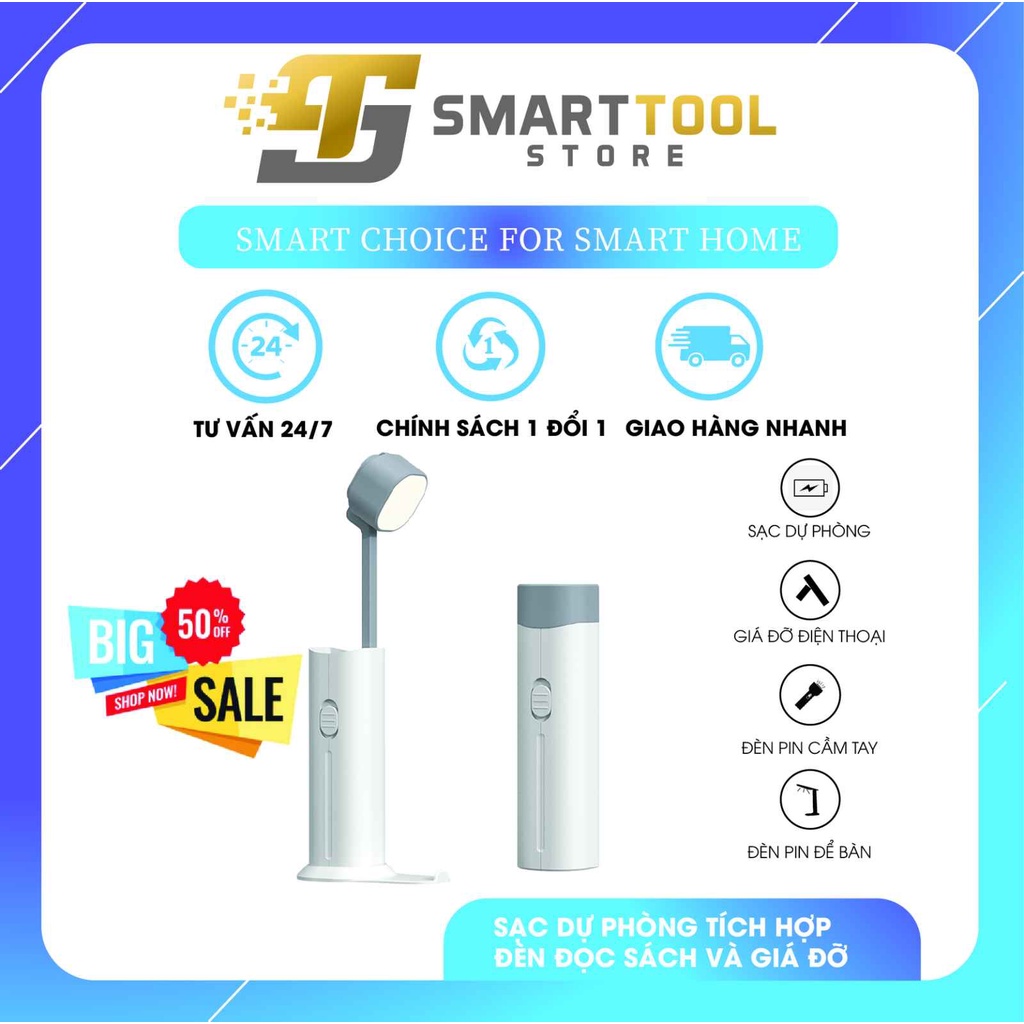 Sạc dự phòng đa năng 4 trong 1 tích hợp đèn đọc sách, đèn pin chiếu sáng và giá đỡ điện thoại