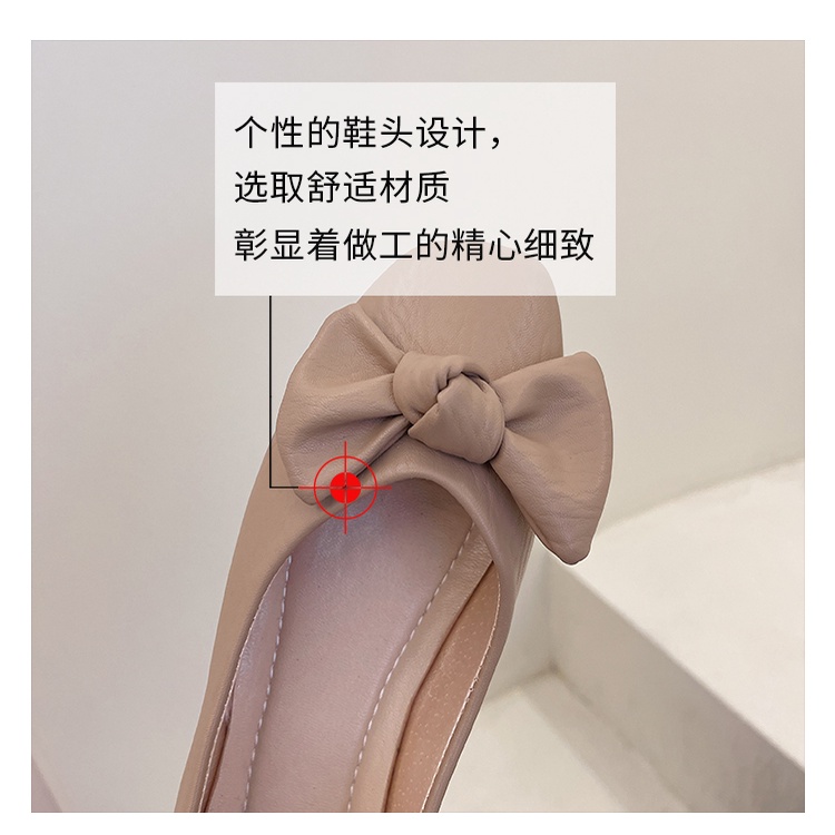 Giày búp bê da mềm mũi vuông đính nơ xinh xắn dễ thương cho nữ