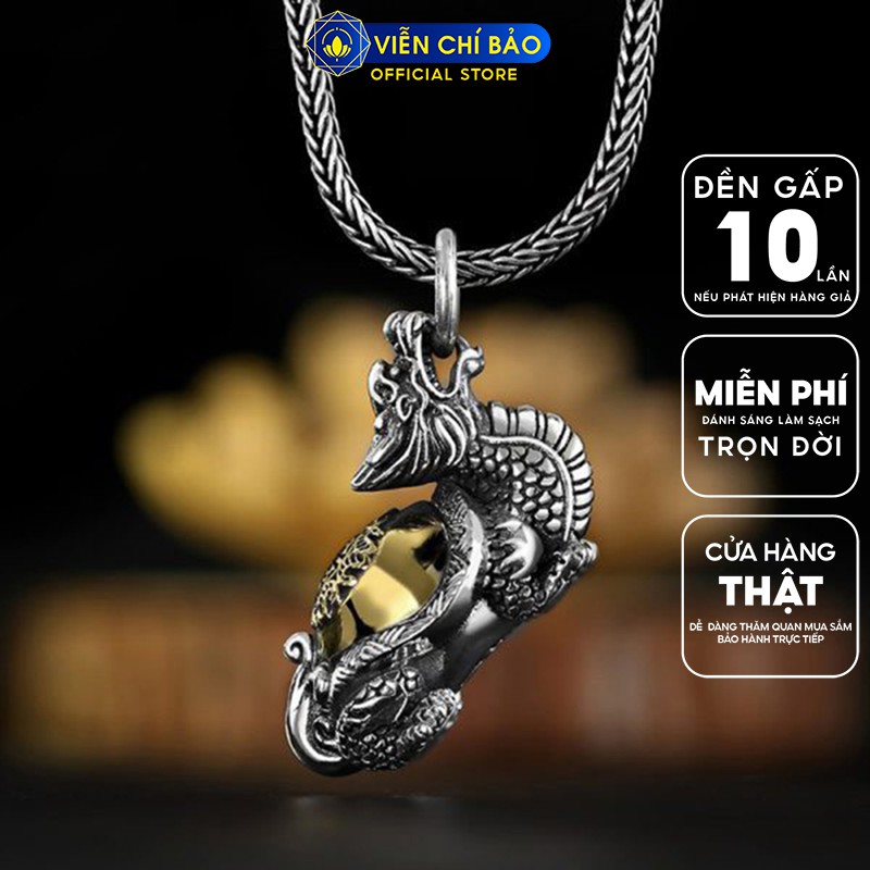 Mặt dây chuyền bạc nam Long quy bát phúc chất liệu bạc Thái 925 thương hiệu Viễn Chí Bảo M100411