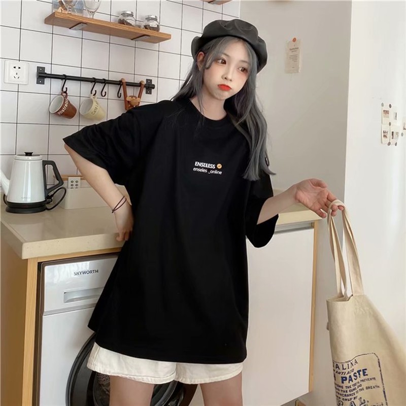 Áo thun nữ nam unisex tay lỡ phông form rộng AT01 teen cổ tròn oversize cotton giá rẻ màu đen trắng tee pull freesize