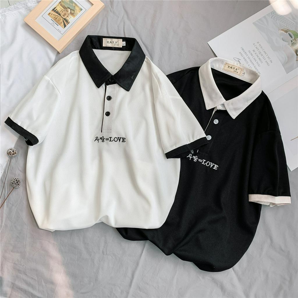 Áo thun polo tay nam lửng dáng rộng cá tính trẻ trung cho nữ phong cách Hàn Quốc áo phông Áo Mùa Hè nam fashion bigsize unisex t shirt
