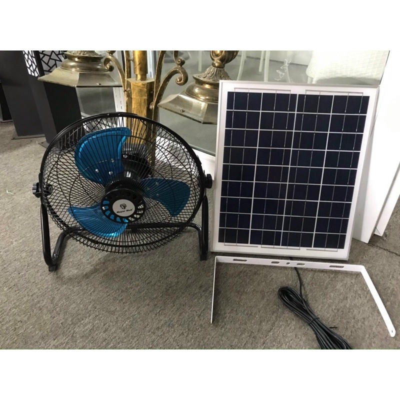 Quạt tích điện NLMT Mayor Wolf, quạt chân quì SIÊU MÁT , kèm tấm pin NLMT và cục sạc điện 220V