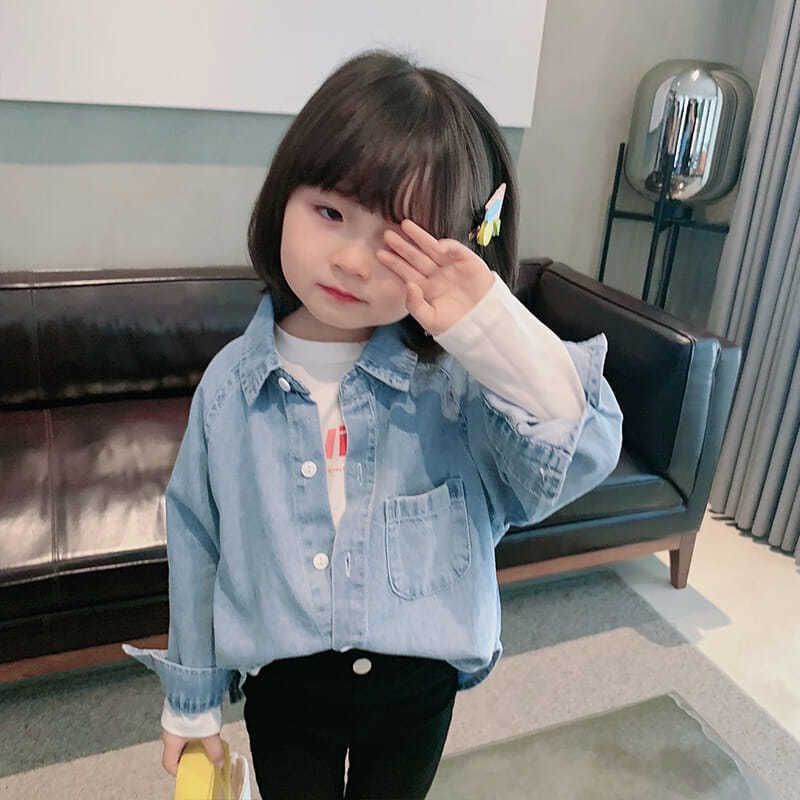Áo Sơ Mi Denim Tay Dài Phong Cách Mới Cho Bé Gái