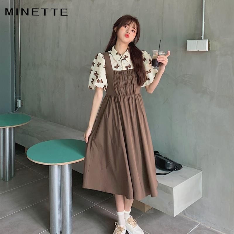 Đầm Giả Hai Lớp Cổ Polo Tay Phồng Thời Trang Mùa Hè Thanh Lịch