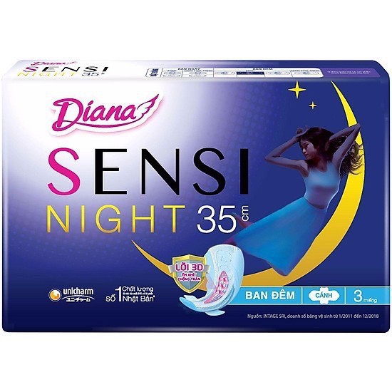 Bộ 6 gói Băng vệ sinh Diana Sensi Night ban đêm 29/35cm gói 3/4/12 miếng