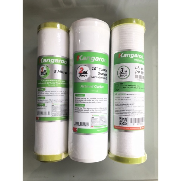 Bộ 3 lõi lọc nước Kangaroo số 1, 2, 3.Dùng cho các máy lọc nước. Máy lọc nước RO.