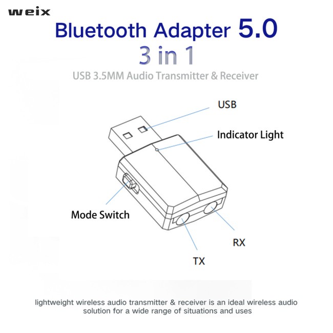 Thiết Bị Nhận Tín Hiệu Bluetooth Fpx 5.0 Usb Cho Tv Jack 3.5mm Có Công Tắc Thay Đổi