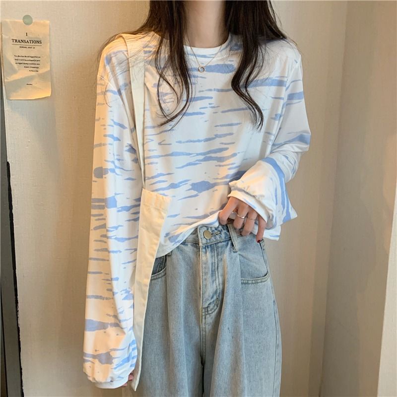 Áo Thun Tay Dài Nhuộm Màu Dáng Rộng Phong Cách Hàn Quốc Thời Trang Cho Nữ NZ-TX-356