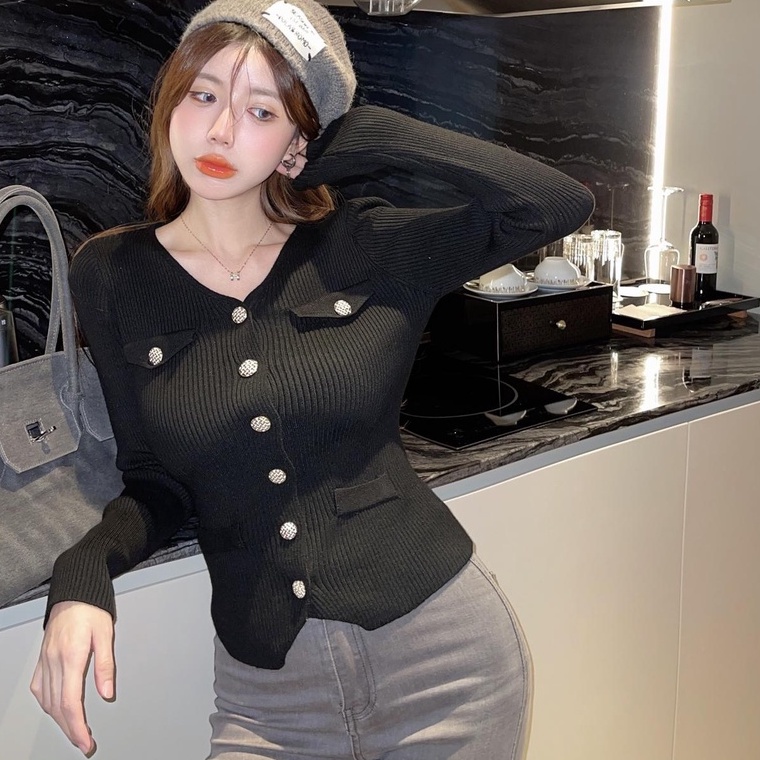 Áo cardigan ZHELIHANGFEI dệt kim tay dài cổ chữ V thời trang cho nữ