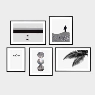 Bộ 5 tranh hiện đại trắng đen giá bao gồm khung nhựa composite