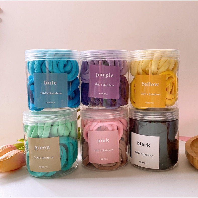 Dây buộc tóc hộp 50 dây màu pastel cho bé D886