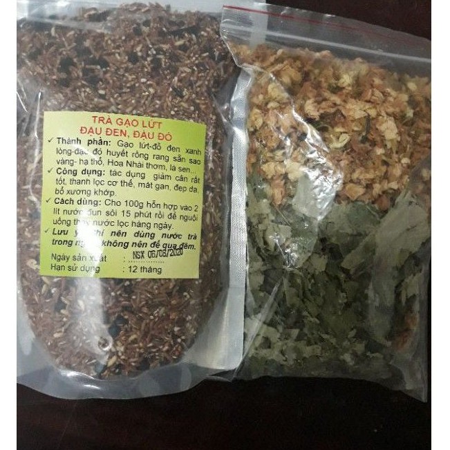 1kg Trà gạo lứt, đỗ đen, đỗ đỏ rang sẵn mix hoa nhài lá sen