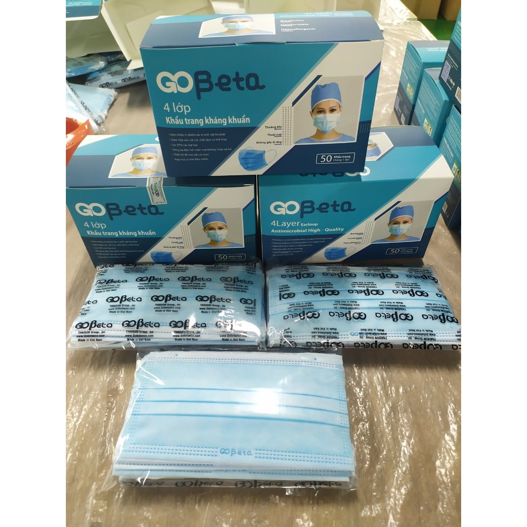 Khẩu trang y tế 4 lớp kháng khuẩn cao cấp chính hãng tiêu chuẩn quốc tế Gobeta - hộp 50 cái | BigBuy360 - bigbuy360.vn