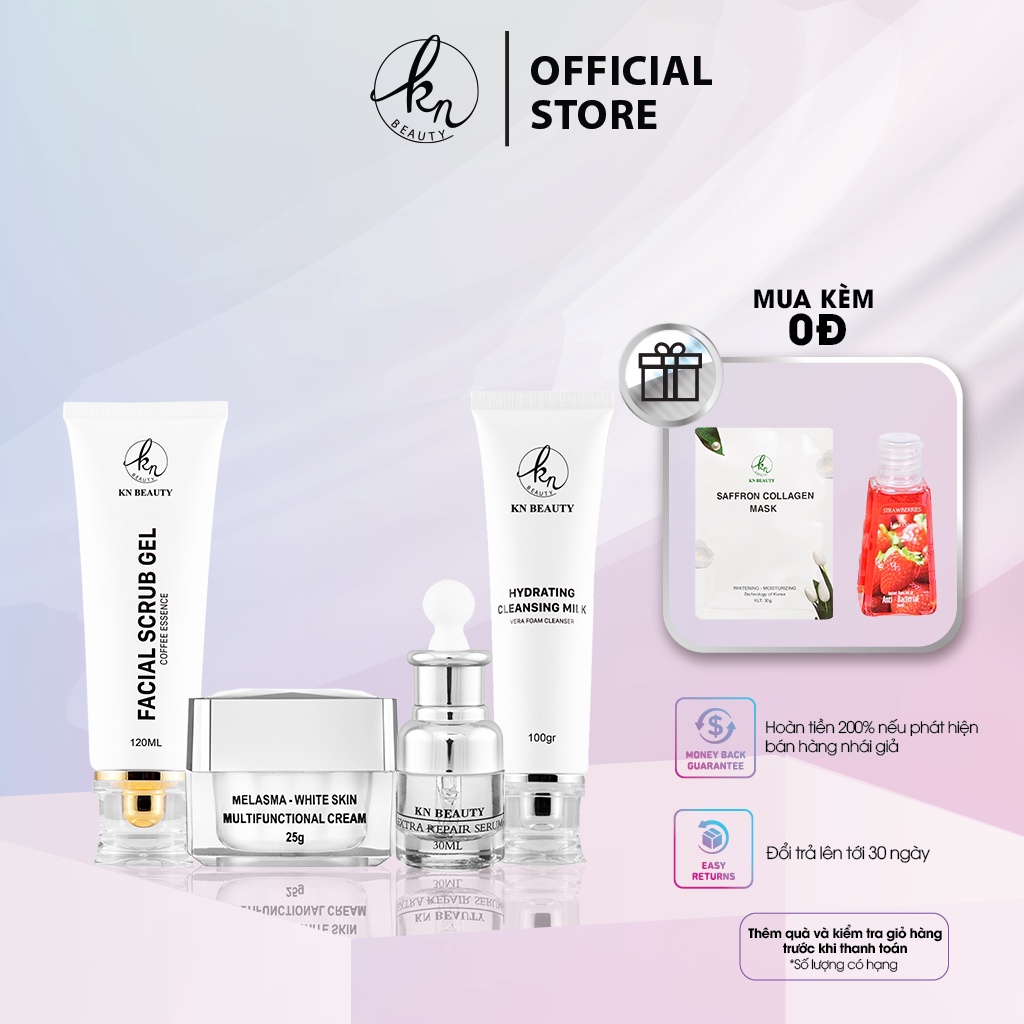 4 sản phẩm Ngừa Nám Trắng Da KN Beauty Kem dưỡng + Serum + Sữa rửa mặt + Tẩy tế bào chết