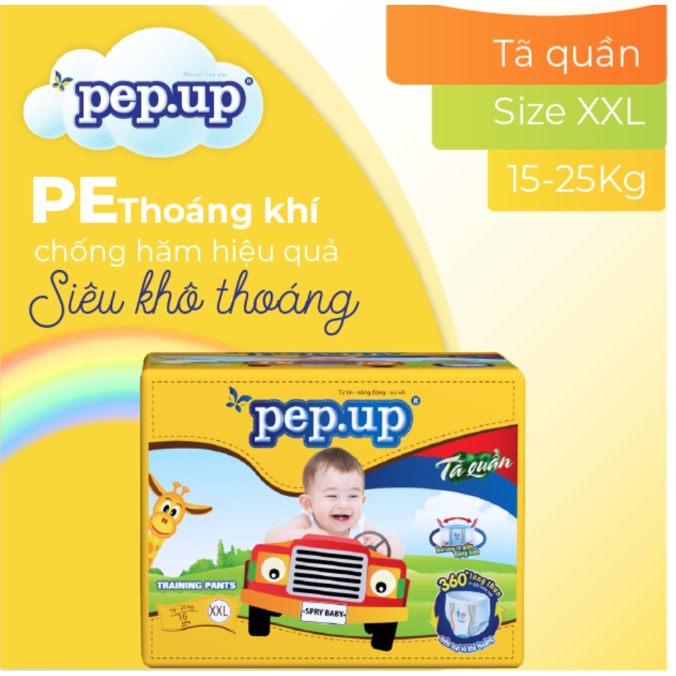 [HOT] 4 Gói Tã Quần Em Bé PEP.UP - Size XXL (16 Miếng/Gói) cho bé từ 15kg đến 25kg