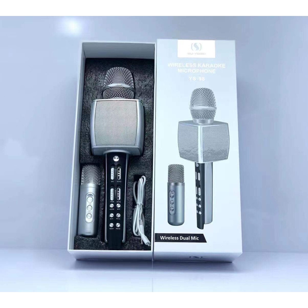 Micro Karaoke YS98 Cao Cấp Siêu Hay- Micro Bluetooth YS-98 Tích Hợp Loa Bass, Tress, Kèm Thêm 1 Micro Để Hát Song Ca