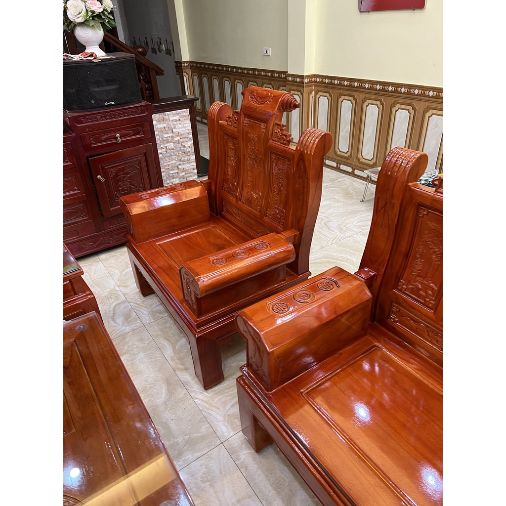 Bộ bàn ghế Âu Á tay hộp gỗ xoan ta chương cuốn thư
