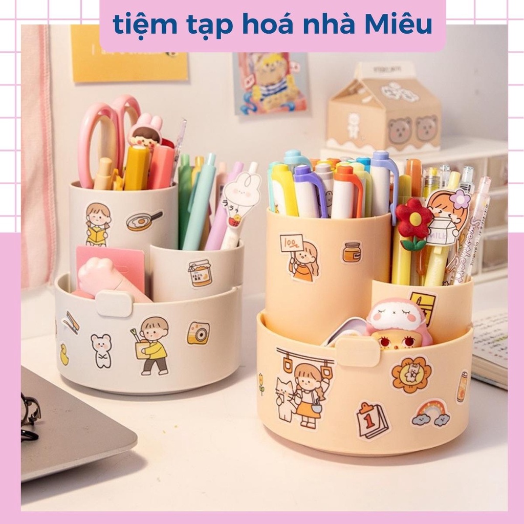 Hộp đựng bút xoay 360 độ có giá để điện thoại tiện dụng cho học sinh (tặng kèm sticker) - tiệm tạp h