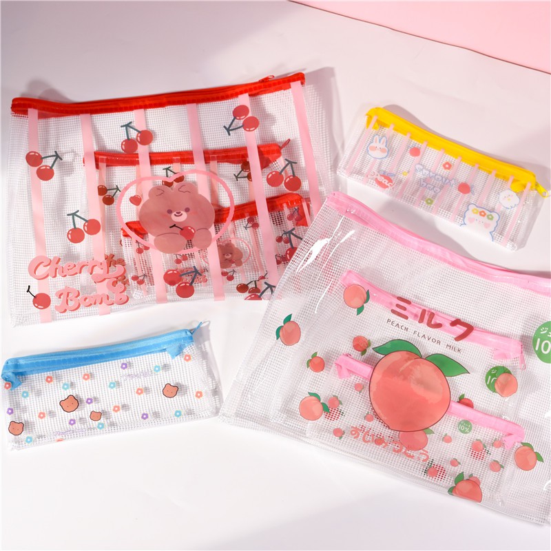 Hộp Bút, Túi Đựng Đồ Zip Pouch Nhựa PVC Lưới 3 Size