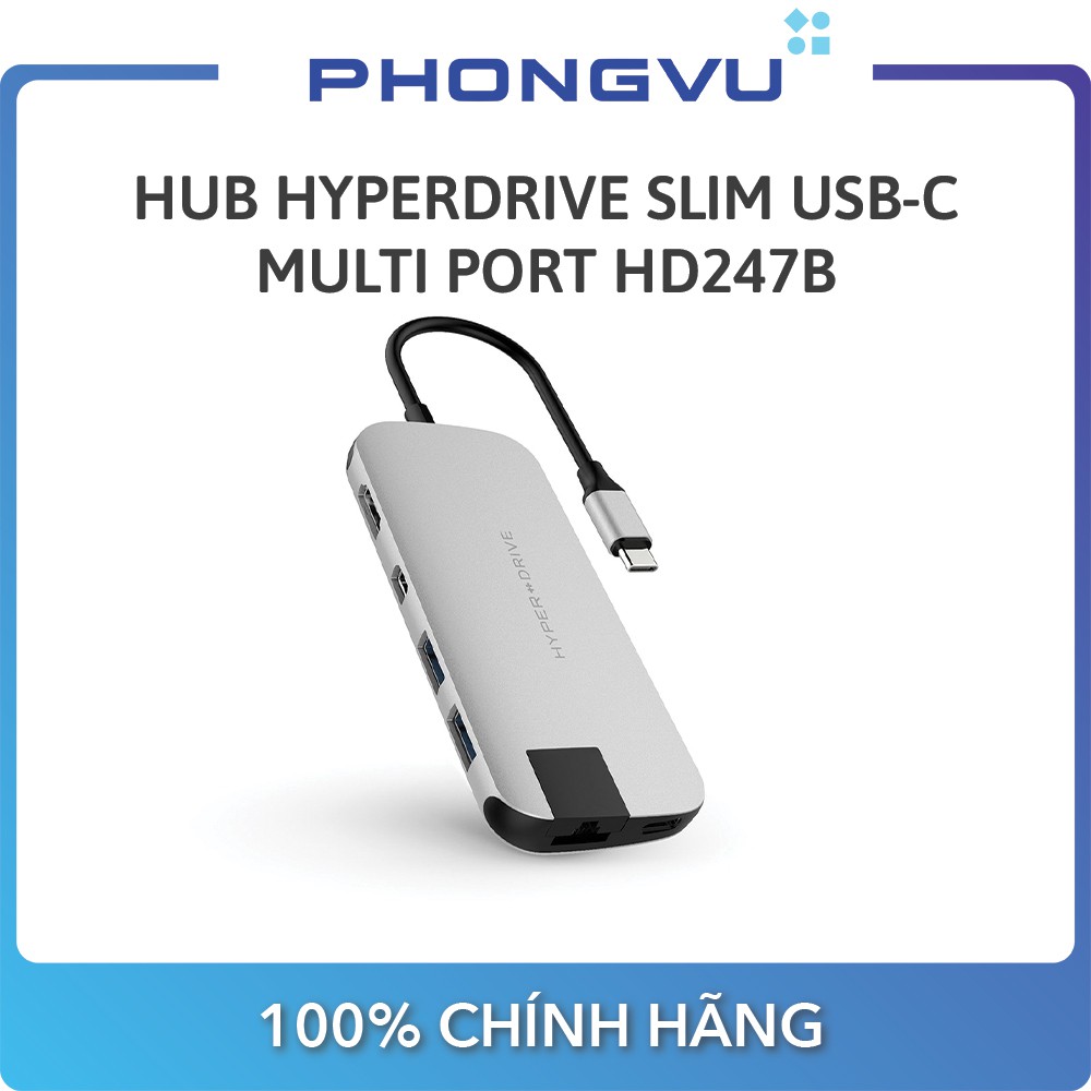 Bộ chia/ Hub Hyperdrive Slim USB-C Multi Port HD247B (Bạc) - Bảo hành 12 tháng