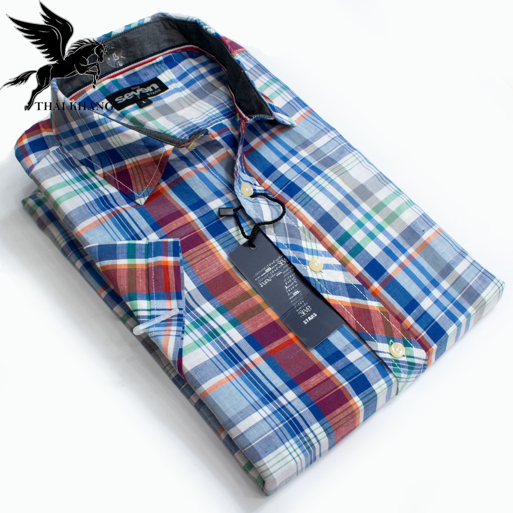 Sơ mi nam ngắn tay caro trắng hàng siêu thị đẹp vải cotton mát Thái Khang | BigBuy360 - bigbuy360.vn