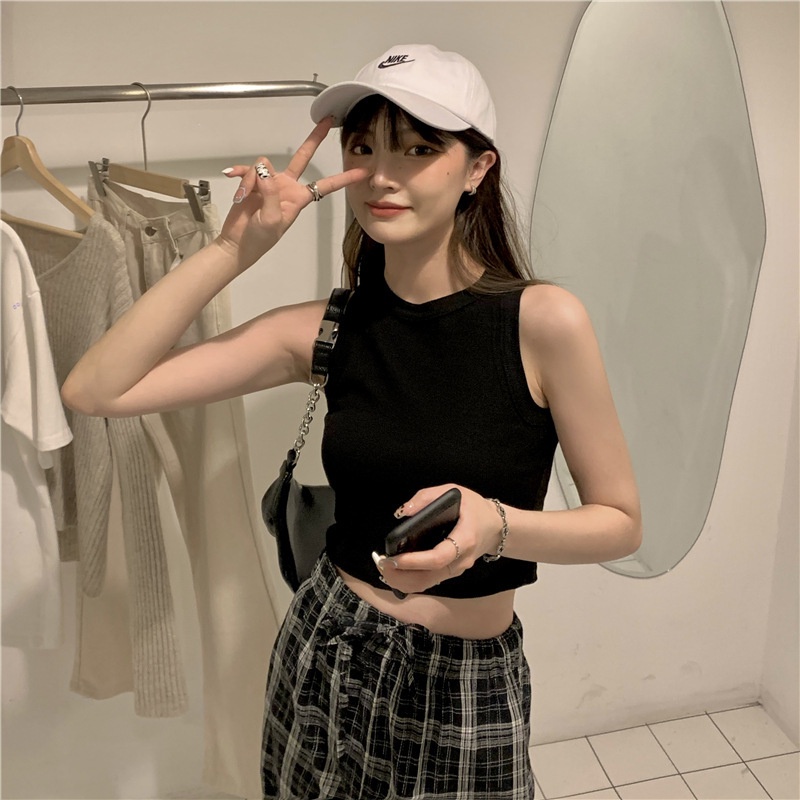 Kumikumi HUANG YOYO Áo Hai Dây Mỏng Cổ Tròn Nhỏ Thời Trang Hàn Quốc Cho Nữ