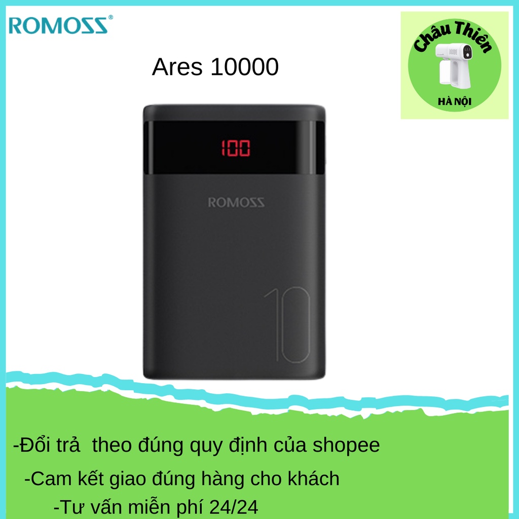 Pin sạc dự phòng 10000 mAh, sạc dự phòng Ares10 thương hiệu Romoss kích thước nhỏ gọn