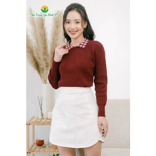 Áo len nữ cổ bẻ phối kẻ A15.2102- Thời trang gia đình VT | BigBuy360 - bigbuy360.vn