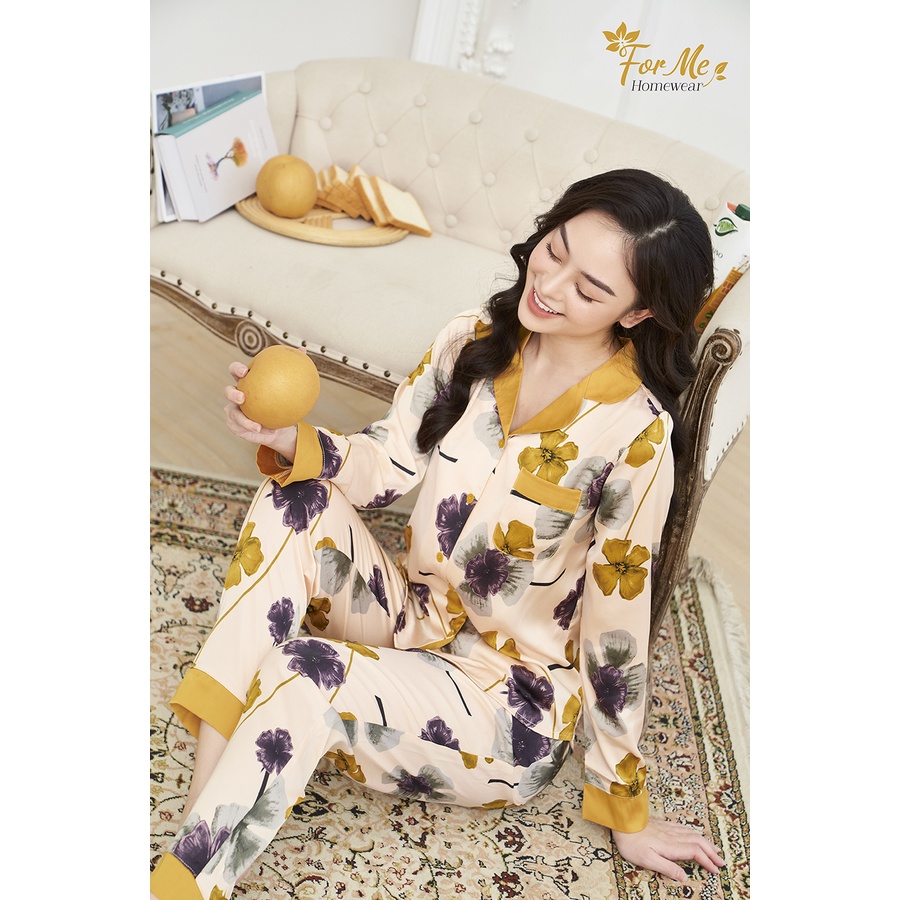 Bộ dài tay Hoa Phối chất Lụa giấy Luxury siêu mềm mịn forme thiết kế