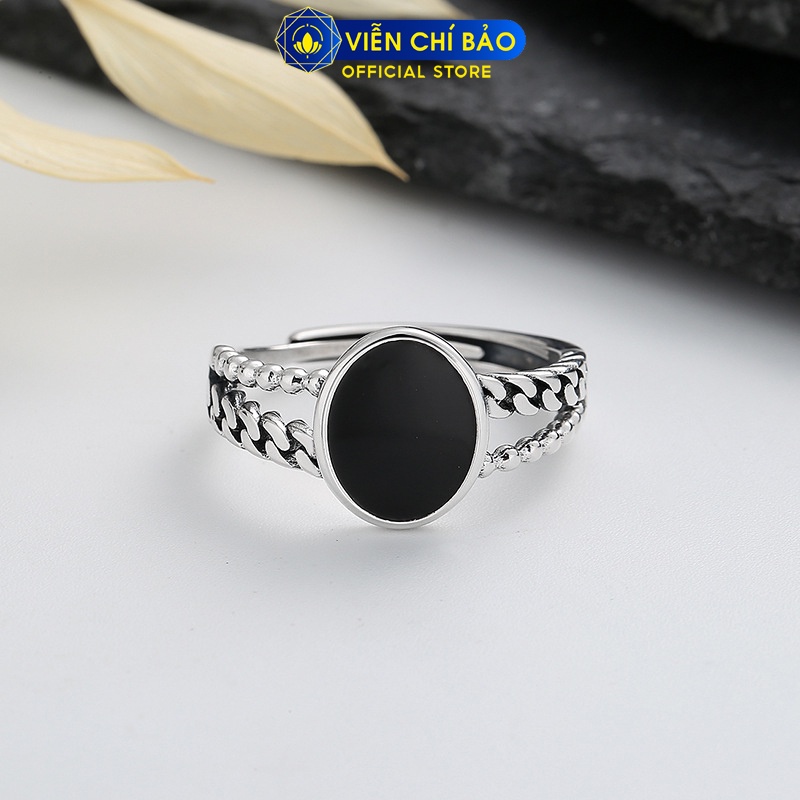 Nhẫn bạc nữ bầu dục đá đen chất liệu bạc Thái 925 thời trang phụ kiện trang sức nữ Viễn Chí Bảo N000025