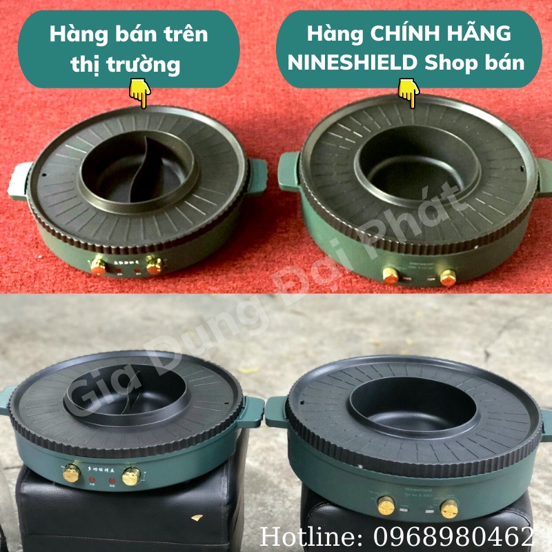 Nồi Lẩu Điện 2 ngăn NINESHIELD Công Nghệ Nhật, Nồi Lẩu Nướng - Bếp Lẩu Nướng - Nồi Lẩu Đa Năng 2 trong 1 [CHÍNH HÃNG-BH]