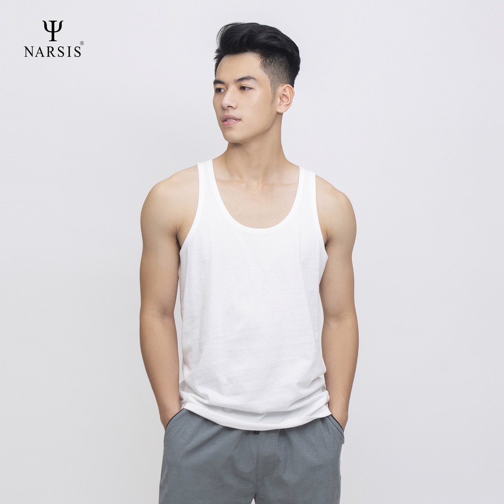 [Hàng chính hãng] Áo thun ba lỗ nam cổ tròn trắng Narsis D0015 chất liệu Cotton thông hơi thoáng khí | BigBuy360 - bigbuy360.vn