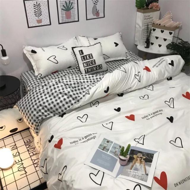 Bộ Chăn Ga Gối Nhập Khẩu Cotton poly Trái Tim (10 mẫu lựa chọn)