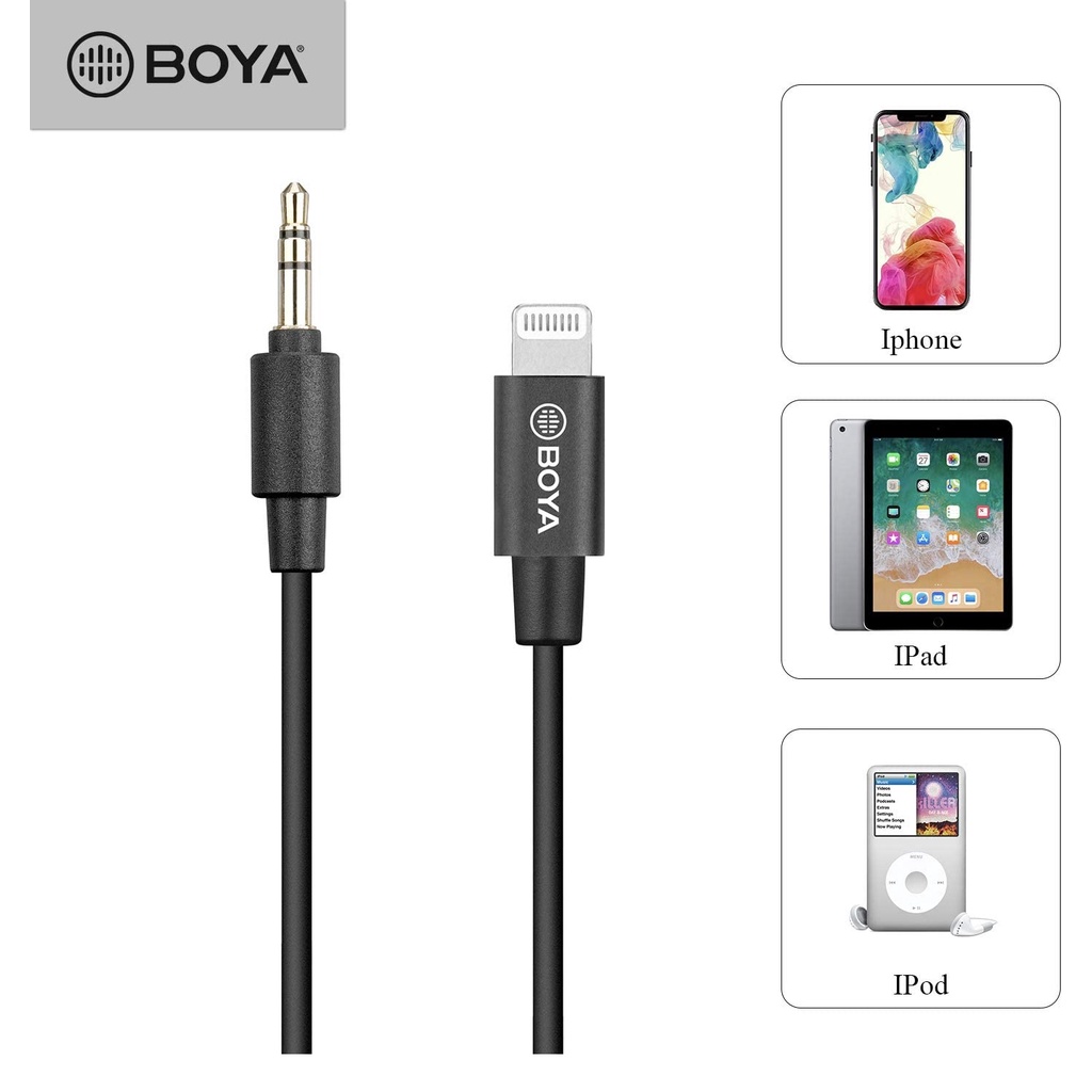 BOYA BY-K1 - Cáp chuyển đổi từ Male 3.5mm TRS sang Male Lightning