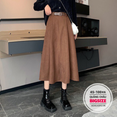 chân váy nữ dài Bigsize len mỏng lưng cao có thắt lưng dáng chữ A phong cách vintage thời trang mùa thu cho nữ 45-100kg | BigBuy360 - bigbuy360.vn