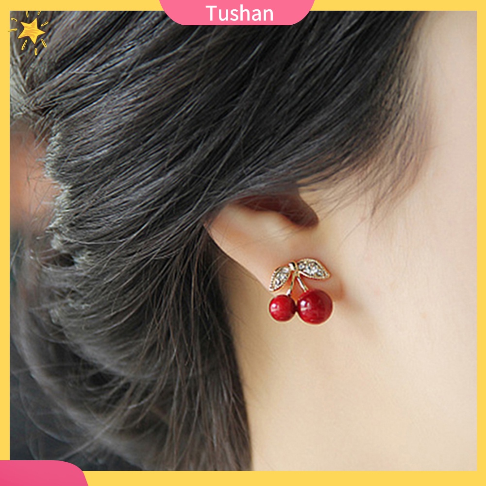 Đôi bông tai hình cherry đính kim cương nhân tạo thời trang cho nữ