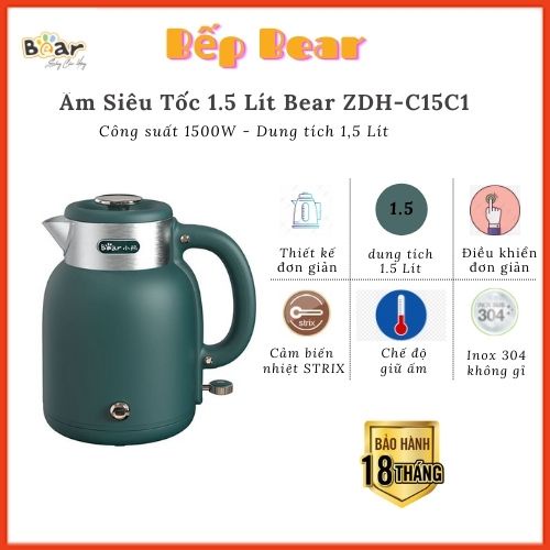 CHÍNH HÃNG Ấm Siêu Tốc 1.5 Lít Bear ZDH-C15C1_Bình Đun Nước_Siêu Tốc_Giữ ẤmChính Hãng Bảo Hành 18 Tháng