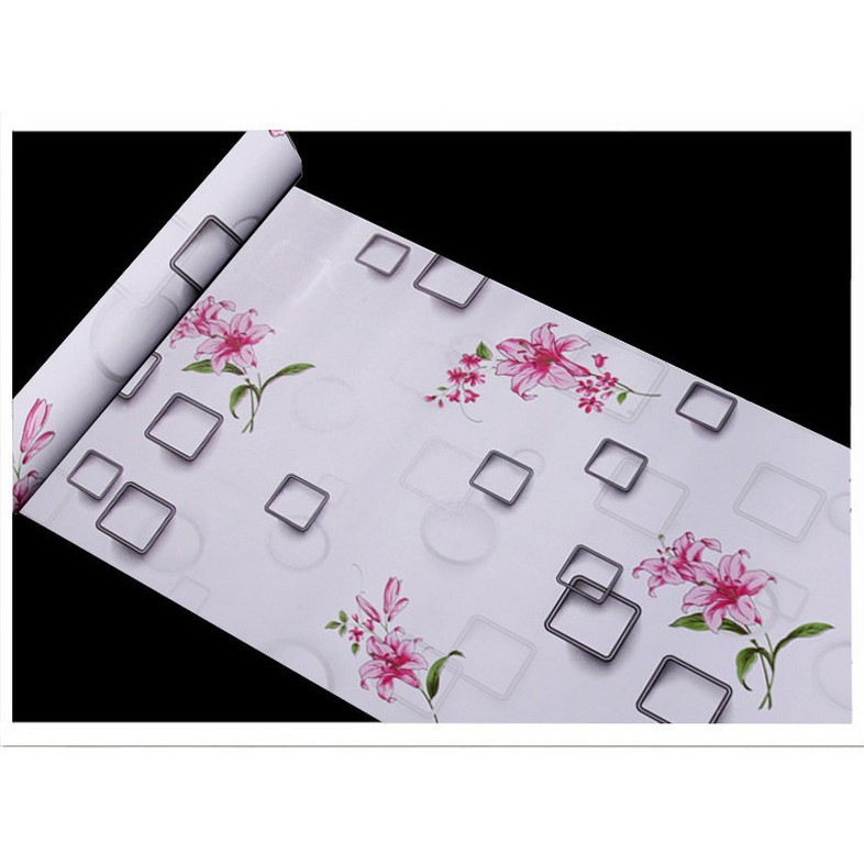 DECAL 1m Giấy dán tường khổ rộng 45cm ( có sẵn keo ) - HOA LY HỒNG VUÔNG NỀN TRẮNG ELL128 | BigBuy360 - bigbuy360.vn