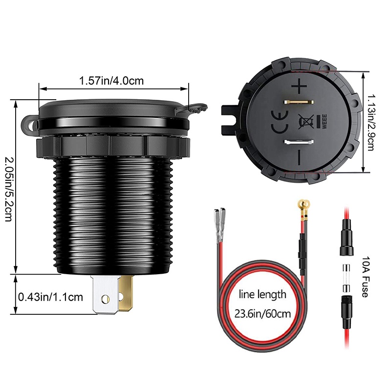 Ổ Cắm Sạc Nhanh QC 3.0 36W Hai Cổng USB Chống Nước Có Công Tắc Vôn Kế Cho Xe Hơi / Tàu Thuyền / Xe ATV / RV