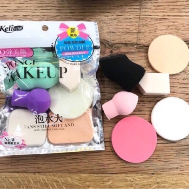 Bộ Set 6 Bông Mút Trang Điểm cao su tự nhiên Keli Sponge Makeup