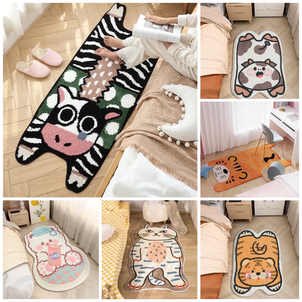 Thảm Chân Giường Lông Cừu Hình Thú Cao Cấp Siêu Đáng Yêu, Có Đế Chống Trơn Trượt