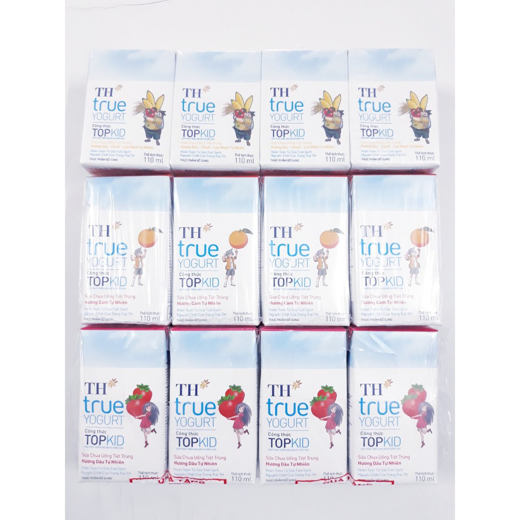 Lốc 4 Hộp 110ml Sữa Chua Uống TH True Yogurt TopKid Các Vị Dâu, Cam, Chuối