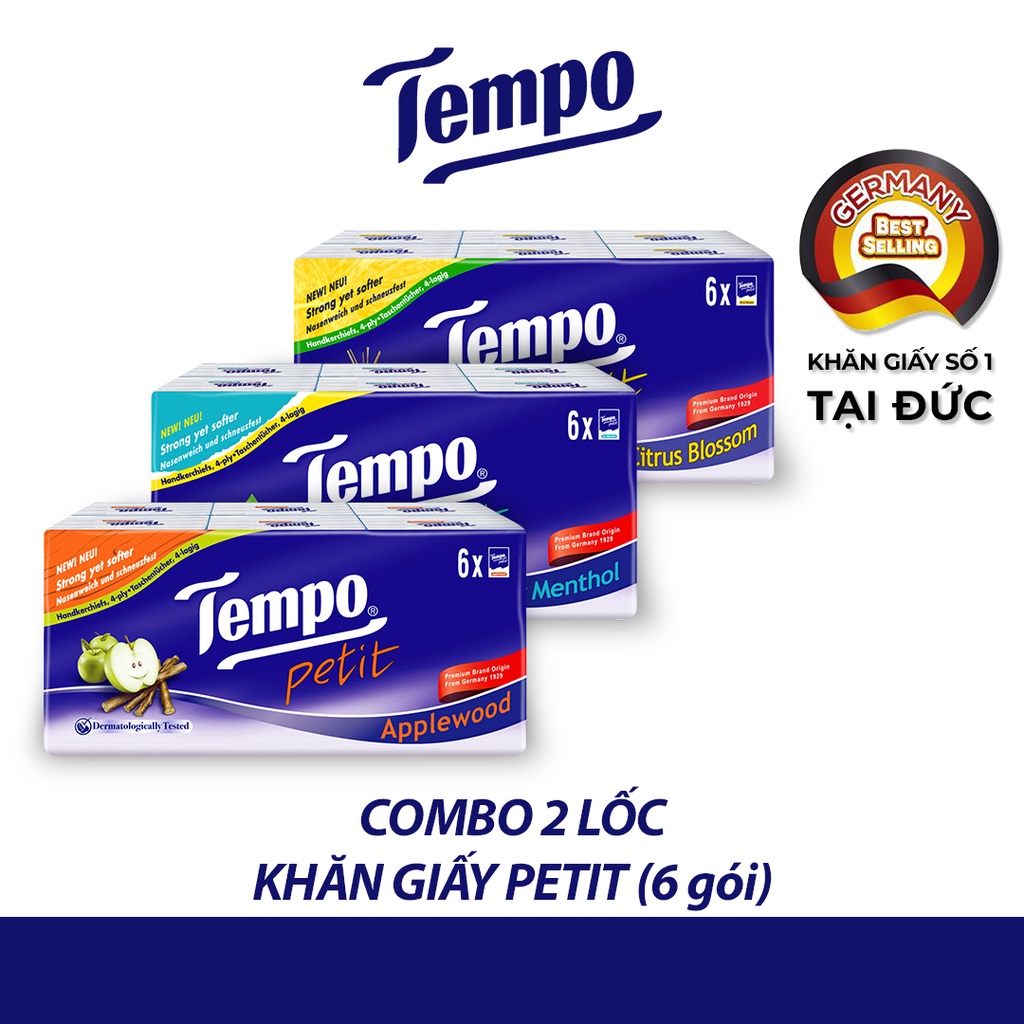 [Mã BMBAU50 giảm 10% đơn 99k] [MUA 2 TẶNG 2] Khăn giấy bỏ túi Tempo Petit Cao Cấp (Lốc 6 gói)