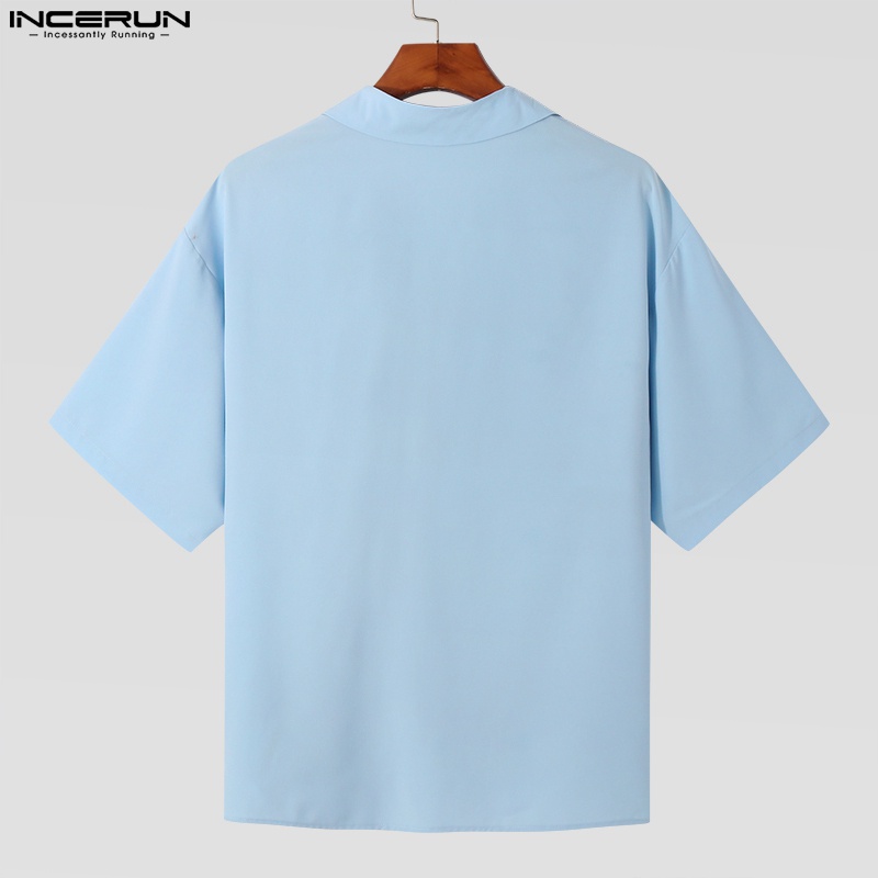 Áo sơ mi INCERUN tay ngắn dáng rộng thiết kế cắt lỗ thời trang cá tính cho nam