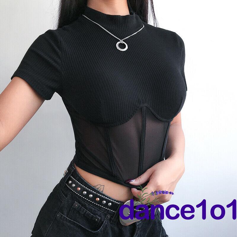 Áo thun nữ tay ngắn phối lưới gợi cảm