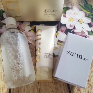 Set tẩy trang su:m37 dạng nước 400 ml và tuýp sửa rửa mặt su:m37 120ml+ hộp bông tẩy trang