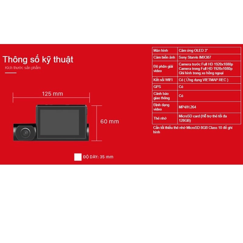 Camera hành trình R1, màn hình cảm ứng OLED, ghi hình trước và trong xe chính hãng VIETMAP | BigBuy360 - bigbuy360.vn