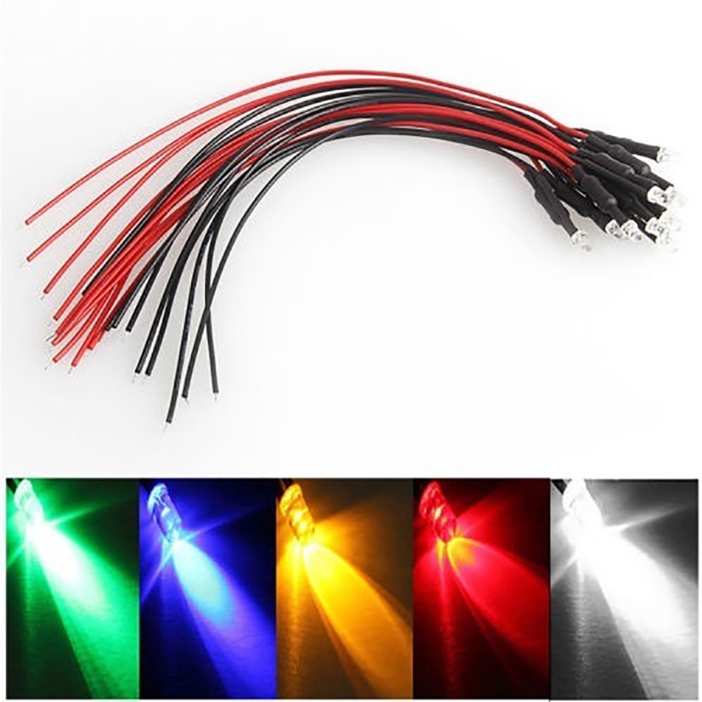 Set 10 bóng đèn LED có dây dài 20cm 3mm/5mm DC B26 chất lượng cao
